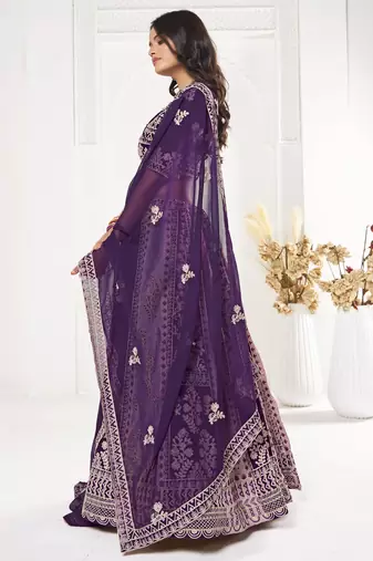 Purple Georgette Embroidery Work Heavy Graceful Looks Beautiful Wedding Ceremony Lehenga Choli