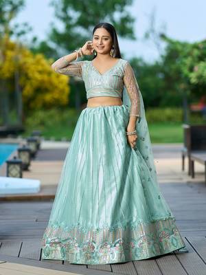 Pista Net Sequance Embroidery Work Heavy Graceful Looks Beautiful Wedding Ceremony Lehenga Choli 1
