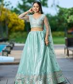 Pista Net Sequance Embroidery Work Heavy Graceful Looks Beautiful Wedding Ceremony Lehenga Choli