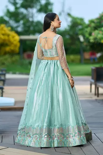 Pista Net Sequance Embroidery Work Heavy Graceful Looks Beautiful Wedding Ceremony Lehenga Choli