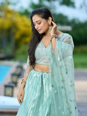 Pista Net Sequance Embroidery Work Heavy Graceful Looks Beautiful Wedding Ceremony Lehenga Choli 3