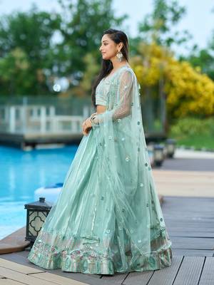 Pista Net Sequance Embroidery Work Heavy Graceful Looks Beautiful Wedding Ceremony Lehenga Choli 4