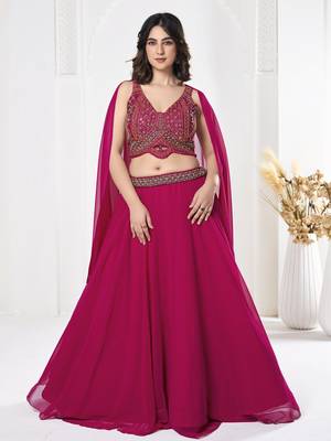 Pink Georgette Embroidery With Hand Work Heavy Graceful Looks Beautiful Wedding Ceremony Lehenga Choli 1