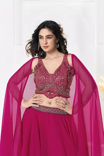 Pink Georgette Embroidery With Hand Work Heavy Graceful Looks Beautiful Wedding Ceremony Lehenga Choli