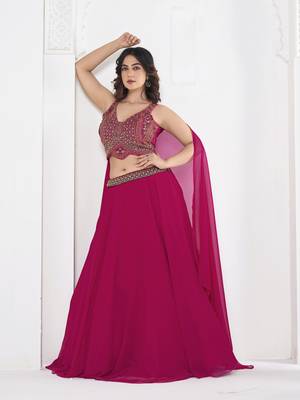 Pink Georgette Embroidery With Hand Work Heavy Graceful Looks Beautiful Wedding Ceremony Lehenga Choli 4