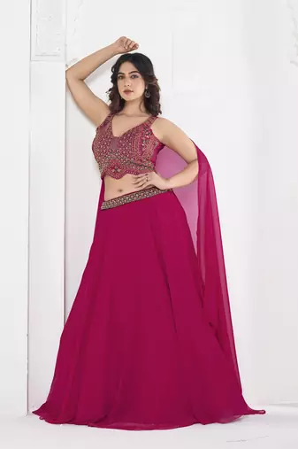 Pink Georgette Embroidery With Hand Work Heavy Graceful Looks Beautiful Wedding Ceremony Lehenga Choli