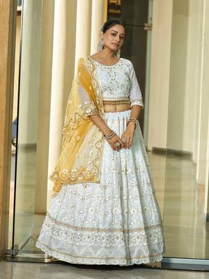 White Georgette Embroidery Work Heavy Graceful Looks Beautiful Wedding Ceremony Lehenga Choli 1