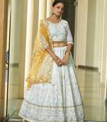 White Georgette Embroidery Work Heavy Graceful Looks Beautiful Wedding Ceremony Lehenga Choli