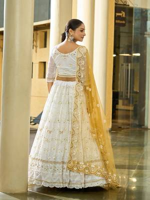 White Georgette Embroidery Work Heavy Graceful Looks Beautiful Wedding Ceremony Lehenga Choli 2