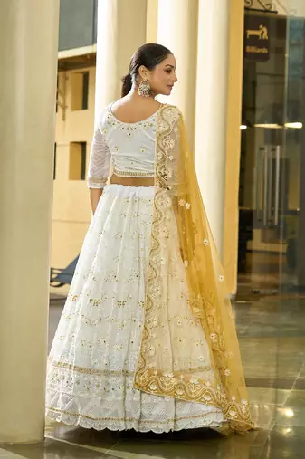 White Georgette Embroidery Work Heavy Graceful Looks Beautiful Wedding Ceremony Lehenga Choli