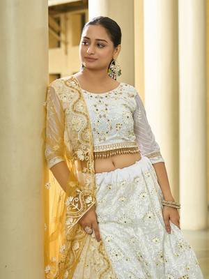 White Georgette Embroidery Work Heavy Graceful Looks Beautiful Wedding Ceremony Lehenga Choli 3