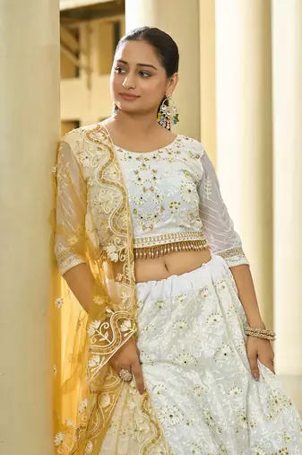 White Georgette Embroidery Work Heavy Graceful Looks Beautiful Wedding Ceremony Lehenga Choli