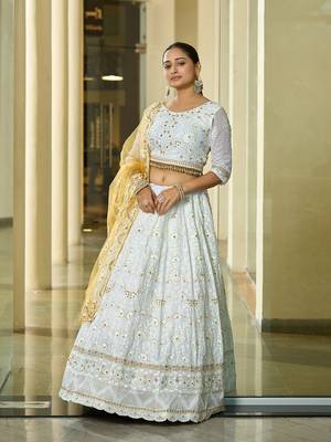 White Georgette Embroidery Work Heavy Graceful Looks Beautiful Wedding Ceremony Lehenga Choli 4