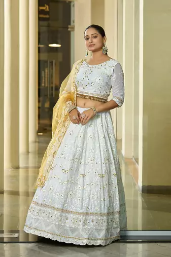 White Georgette Embroidery Work Heavy Graceful Looks Beautiful Wedding Ceremony Lehenga Choli