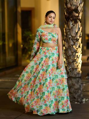 Sea Green Georgette Printed Heavy Graceful Looks Beautiful Wedding Ceremony Lehenga Choli 1