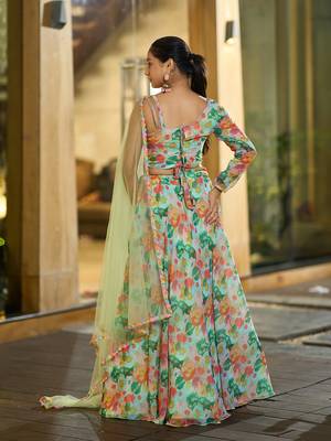 Sea Green Georgette Printed Heavy Graceful Looks Beautiful Wedding Ceremony Lehenga Choli 2