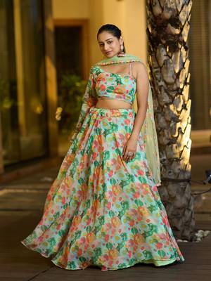 Sea Green Georgette Printed Heavy Graceful Looks Beautiful Wedding Ceremony Lehenga Choli 4
