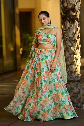 Sea Green Georgette Printed Heavy Graceful Looks Beautiful Wedding Ceremony Lehenga Choli