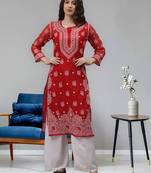 Red georgette lucknowi chikankari kurta with slip