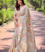 Grey Organza Weaving Meenakari Jaal Ethnic Wedding Style Festive Ceremonial Saree