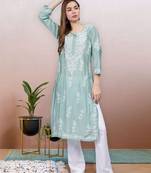 Sage green chanderi lucknowi chikankari kurta