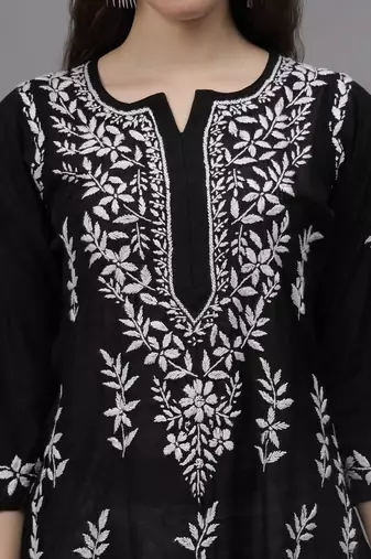 Black chanderi lucknowi chikankari kurta
