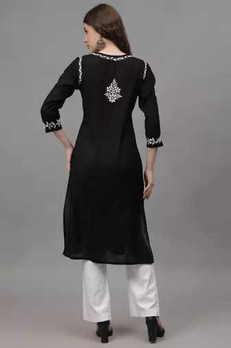 Black chanderi lucknowi chikankari kurta