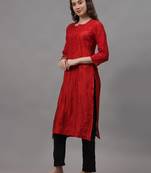 Red chanderi lucknowi chikankari kurta