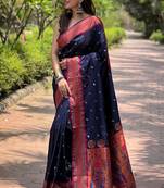 Navy Blue Paithani Silk Woven Paithani Meenakari Designer Heavy Wedding Wear Trendy Girlie Saree