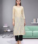 Beige chanderi lucknowi chikankari kurta