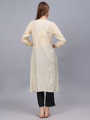 Beige chanderi lucknowi chikankari kurta 3