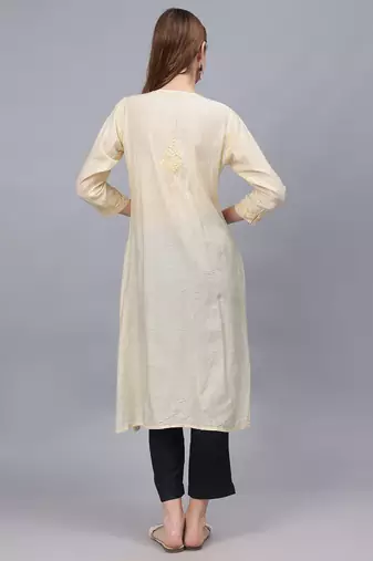 Beige chanderi lucknowi chikankari kurta