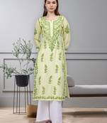 Lemon chanderi lucknowi chikankari kurta