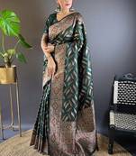 Green Soft Silk Woven Jari Designer Ethnic Indian Looks Heavy Designer Saree