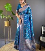 Blue Soft Silk Woven Jari Designer Ethnic Indian Looks Heavy Designer Saree