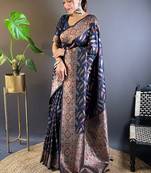 Navy Blue Soft Silk Woven Jari Designer Ethnic Indian Looks Heavy Designer Saree