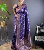 Violet Soft Silk Woven Jari Designer Ethnic Indian Looks Heavy Designer Saree