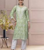 Green chanderi lucknowi chikankari kurta