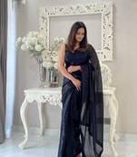Black Georgette Heavy Sequance Embroidery Work Bollywood Party Style Celebrity Style Girlie Fancy Saree