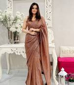 Coffee Georgette Heavy Sequance Embroidery Work Bollywood Party Style Celebrity Style Girlie Fancy Saree