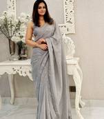 Grey Georgette Heavy Sequance Embroidery Work Bollywood Party Style Celebrity Style Girlie Fancy Saree