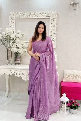 Lavender Georgette Heavy Sequance Embroidery Work Bollywood Party Style Celebrity Style Girlie Fancy Saree 1