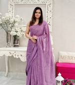 Lavender Georgette Heavy Sequance Embroidery Work Bollywood Party Style Celebrity Style Girlie Fancy Saree