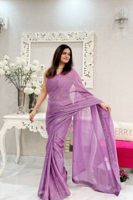 Lavender Georgette Heavy Sequance Embroidery Work Bollywood Party Style Celebrity Style Girlie Fancy Saree 2