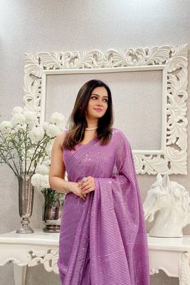 Lavender Georgette Heavy Sequance Embroidery Work Bollywood Party Style Celebrity Style Girlie Fancy Saree 3