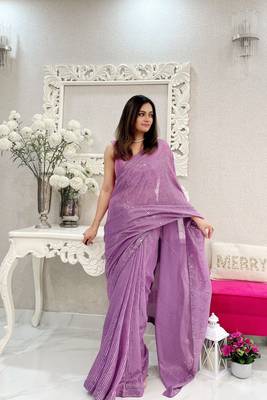 Lavender Georgette Heavy Sequance Embroidery Work Bollywood Party Style Celebrity Style Girlie Fancy Saree 4