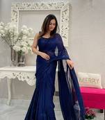 Navy Blue Georgette Heavy Sequance Embroidery Work Bollywood Party Style Celebrity Style Girlie Fancy Saree