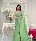Pista Georgette Heavy Sequance Embroidery Work Bollywood Party Style Celebrity Style Girlie Fancy Saree