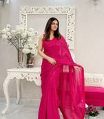 Pink Georgette Heavy Sequance Embroidery Work Bollywood Party Style Celebrity Style Girlie Fancy Saree