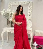 Red Georgette Heavy Sequance Embroidery Work Bollywood Party Style Celebrity Style Girlie Fancy Saree
